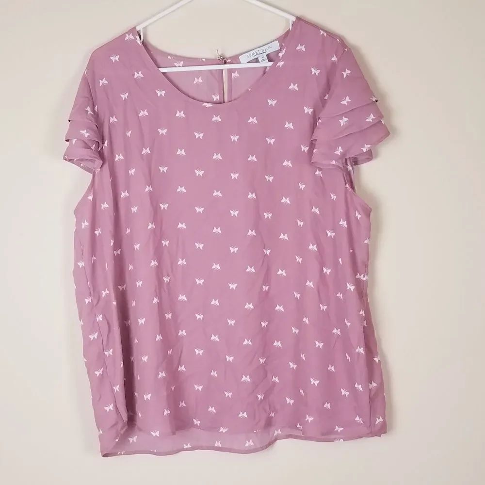 Sweet Rain Pink Butterfly Print Blouse